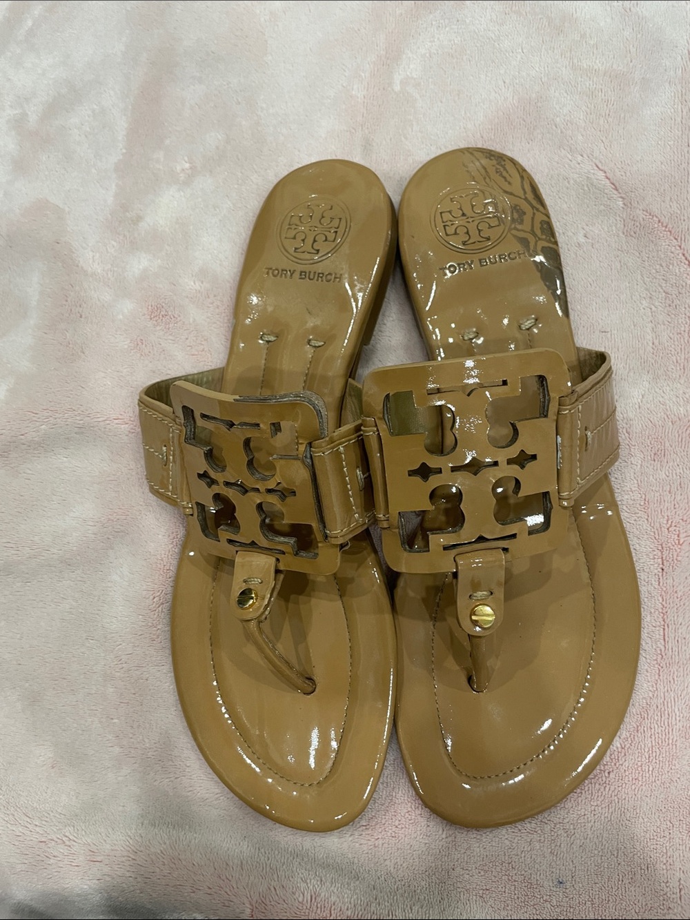 Tory Burch Miller Patent Leather Sandals - Tan (Size 9.5M) see ⬇️